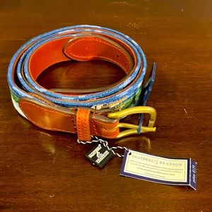 Smathers & Branson hand stitched needlepoint belt, size 42 sailboats